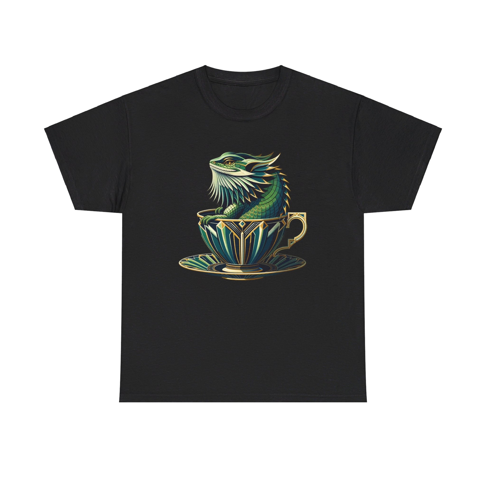 Unisex Adult T Shirt Art Deco Teacup Bearded Dragon Opulence Lizard Graphic Tee gallery