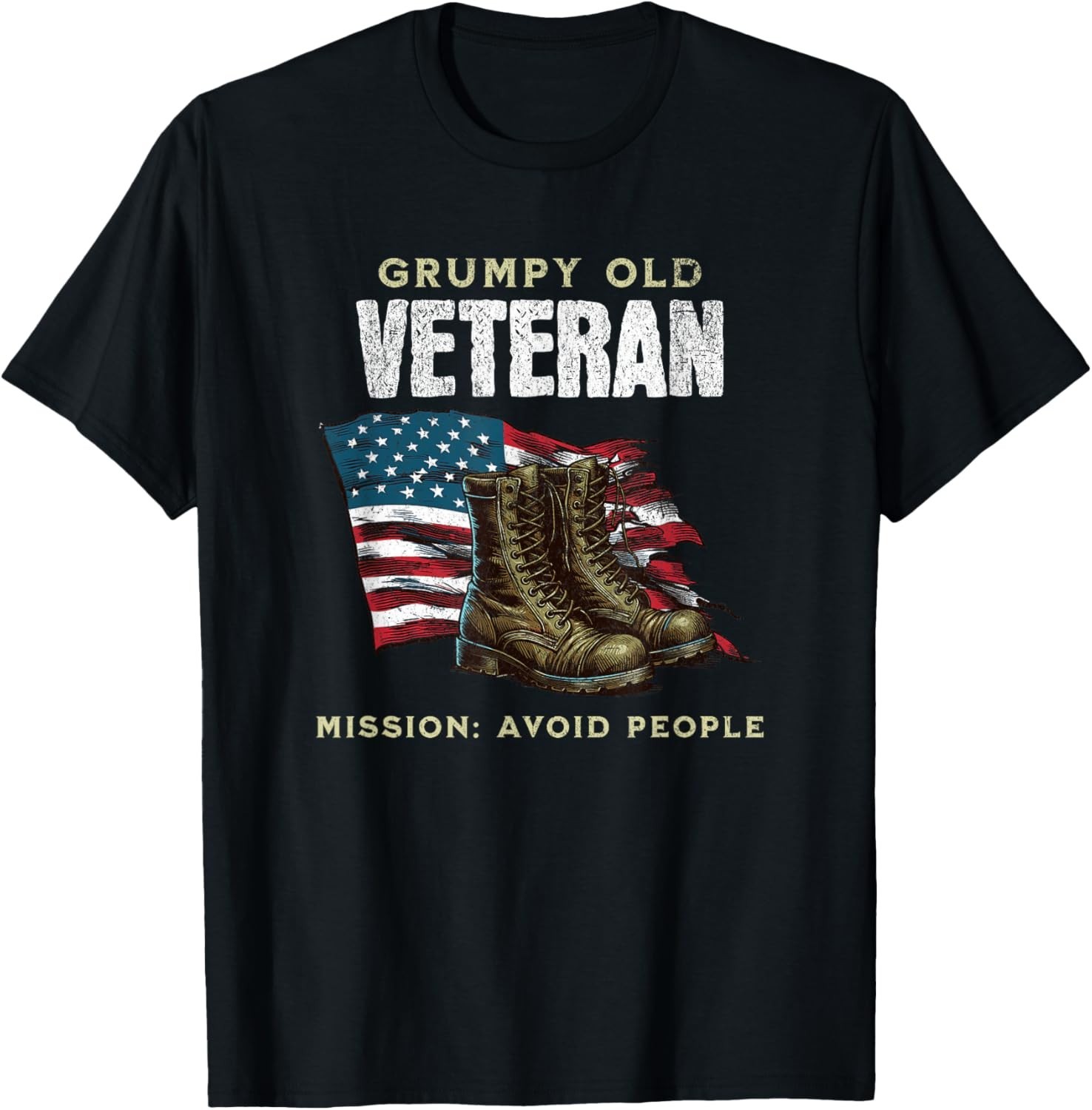 Funny Grumpy Old Vet for Military w/American Flag and Boots Gift Unisex T-Shirt