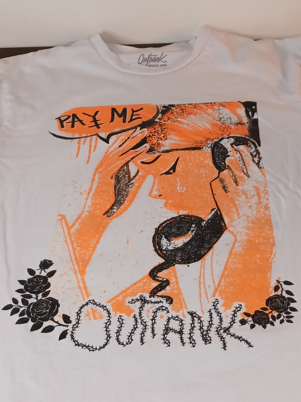 OUTRANK "PAY ME, CRYING" Men's Medium White TSHIRT Orange/Blk Graphic, Money 💰 gallery