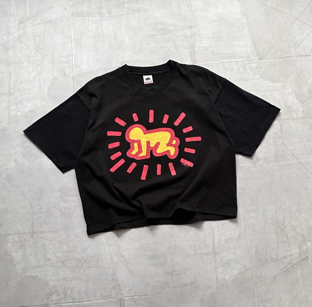 90s RARE Keith Haring Vintage Barking Dog Radiant Baby Pop Shop Art Tee T Shirt