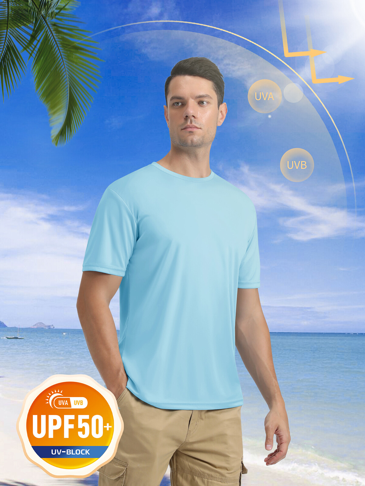 Men's UPF50+ UV Shirts Short Sleeve Gym Quick Dry Shirts Sport Crew Neck Solid T gallery