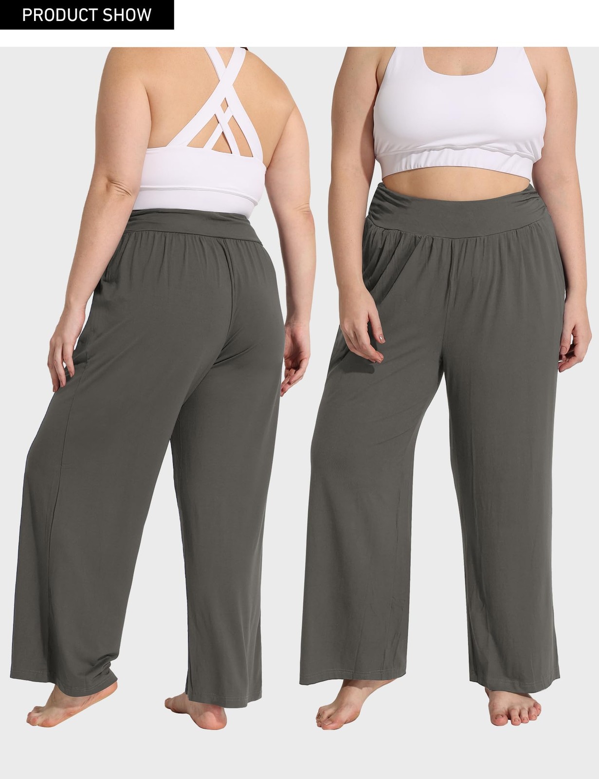 Plus Size Wide Leg Pants Flowy Yoga Lounge Sweatpants High Waisted Pockets gallery
