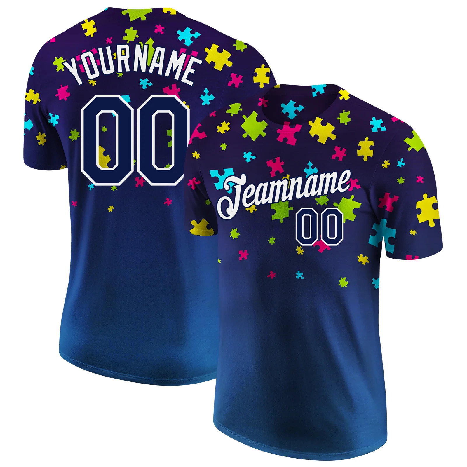 Custom Autism Awareness Navy Performance T-Shirt Personalized Support Gift gallery