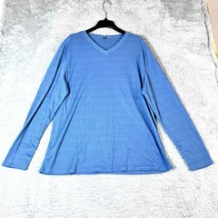 Ficerd Men’s Solid Blue V-neck Long Sleeve Thermal Pullover T-Shirt Size XL