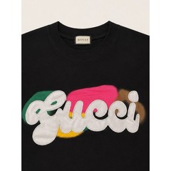Gucci Black Tee with Multicolor Puff Script