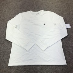 Nautica Shirt Mens Medium White Long Sleeve Logo Graphic Tee Tagless Nautical