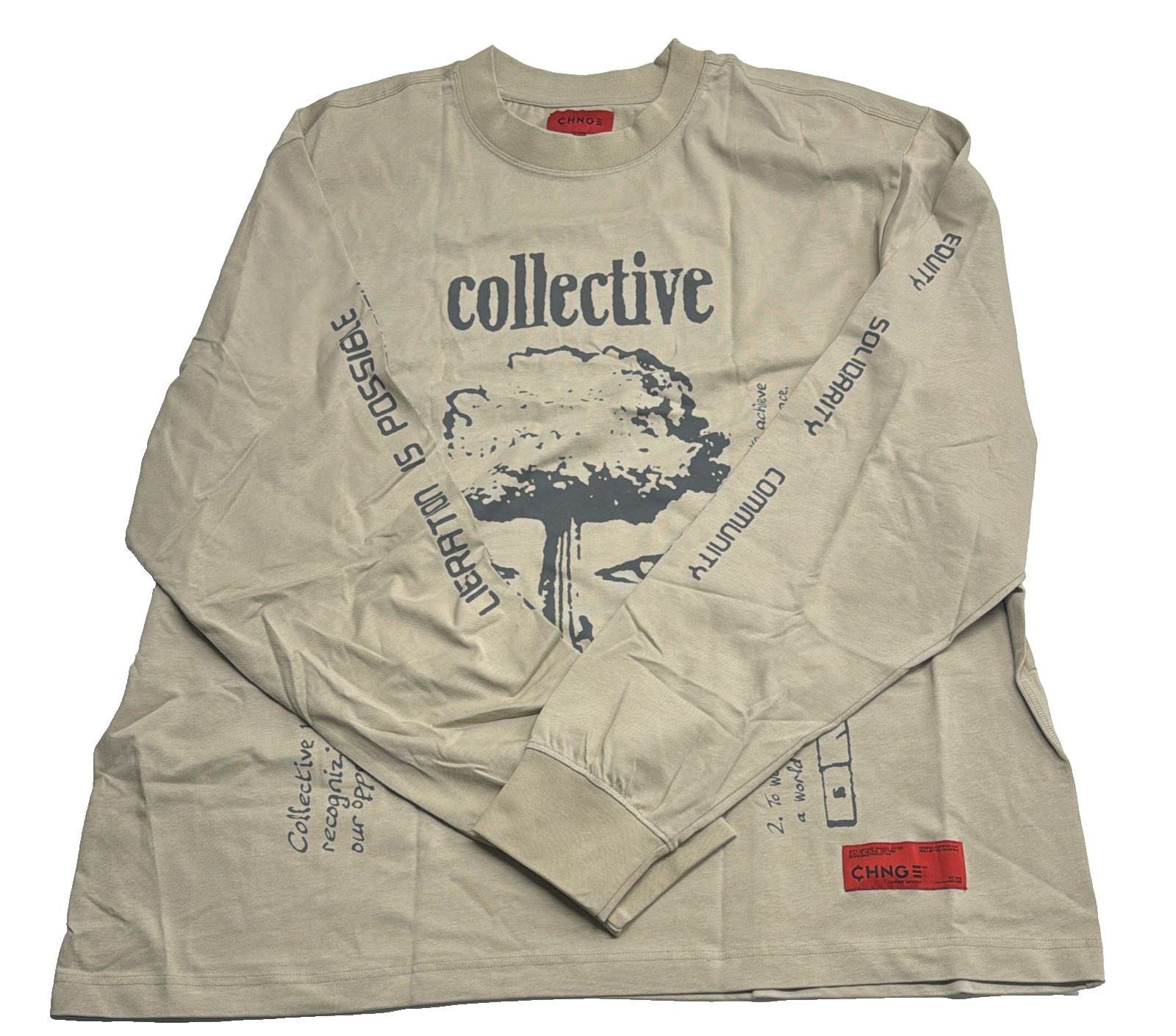 CHNGE Men's Collective Liberation Cuff Crew Long Sleeve Casual T-Shirt Khaki, XS gallery