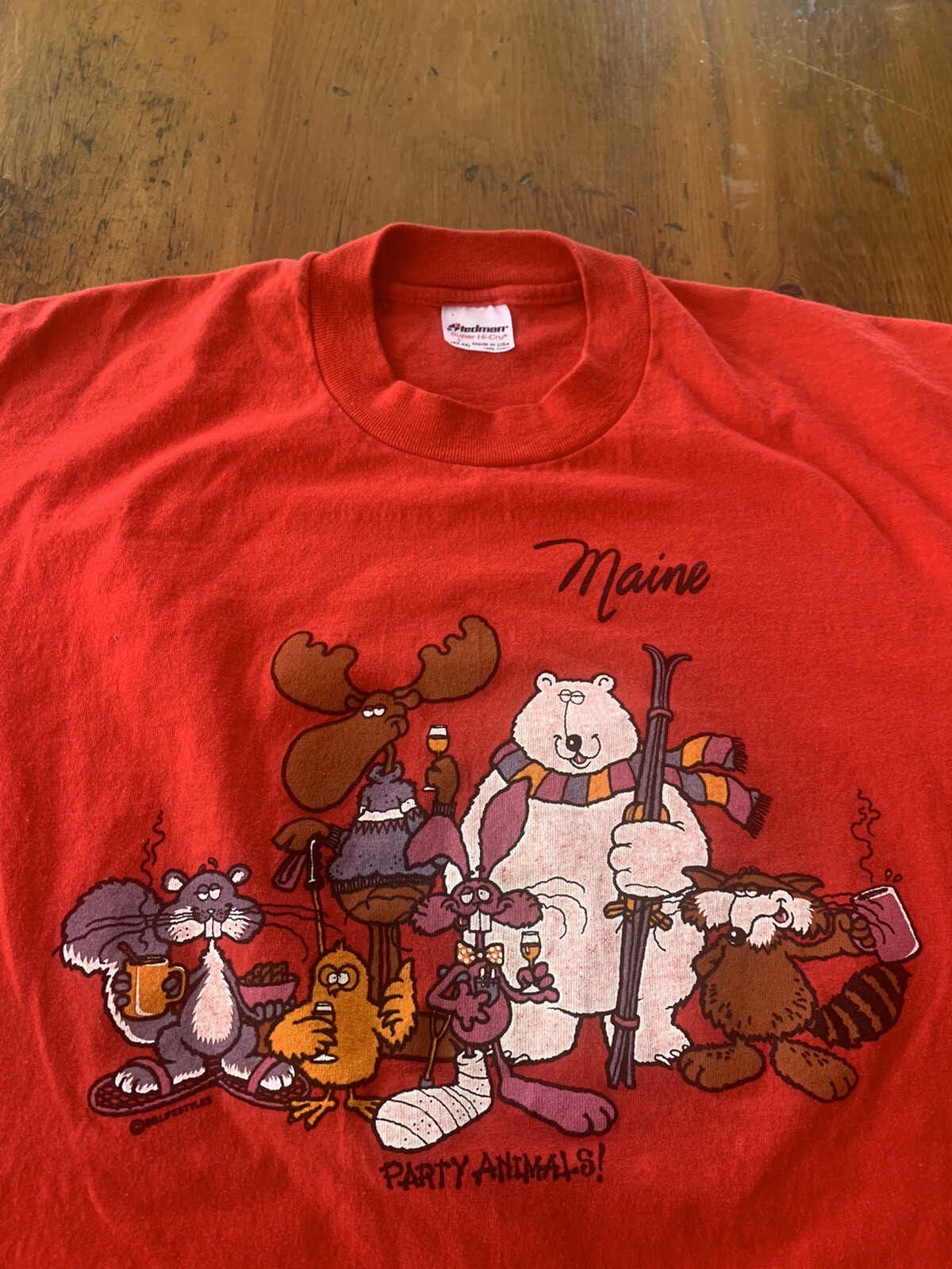 Vintage 1986 Maine Party Animals Cartoon Lifestyles T Shirt Red Size Large gallery