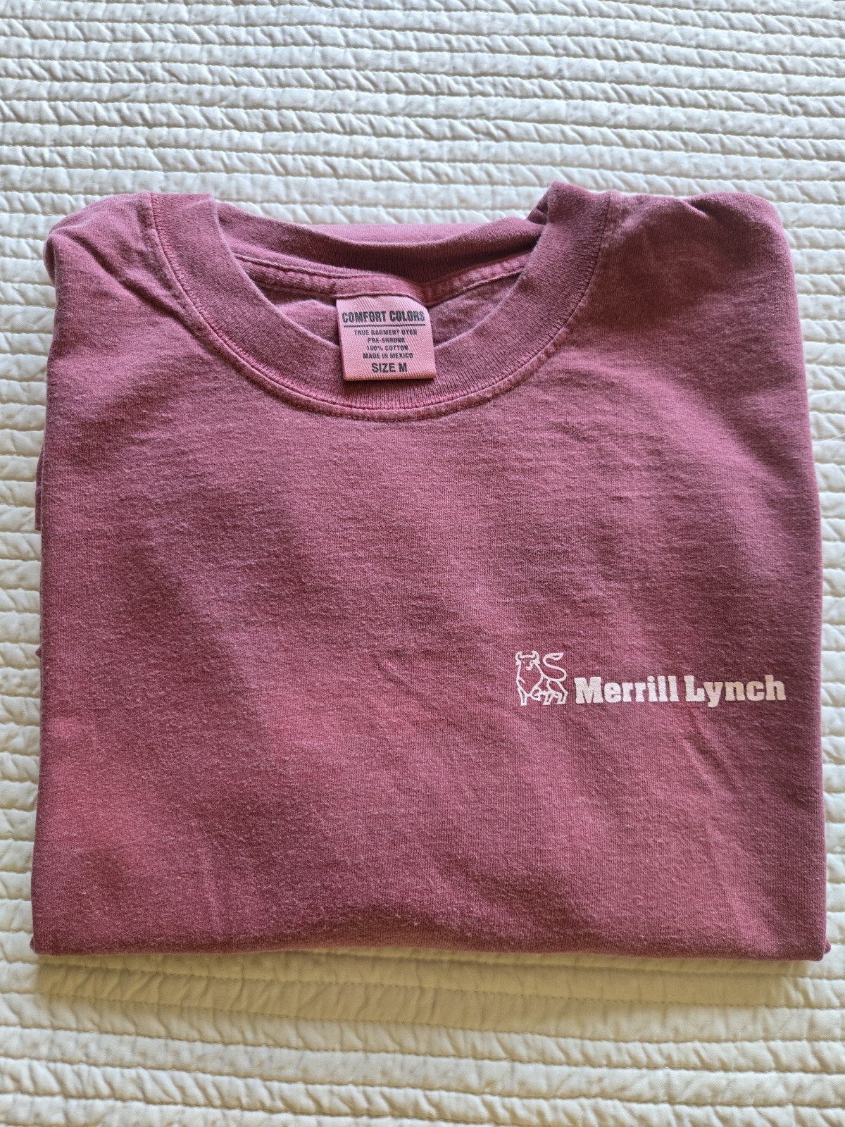 Comfort Colors Merrill Lynch T-Shirt Mens Medium Maroon Corporate Bull Logo Tee gallery