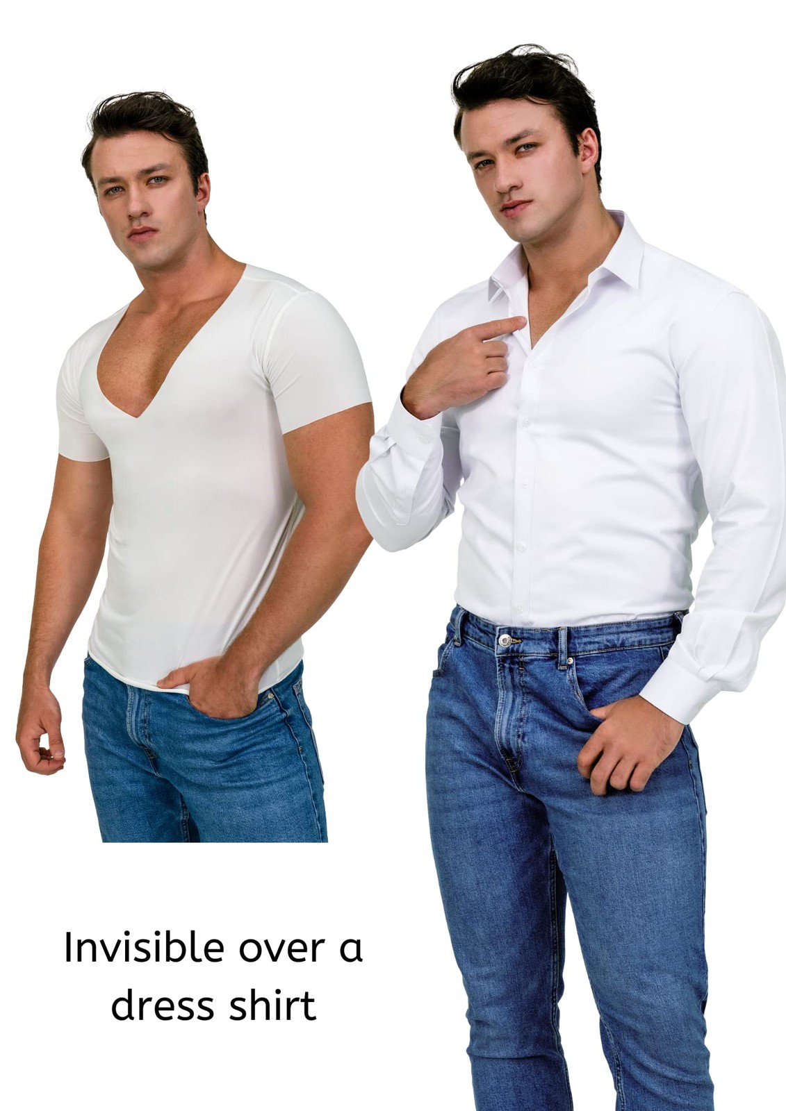 Deep V Neck Undershirts for Men-Sweatproof White V-Neck Short Sleeve Mens Tsh... gallery