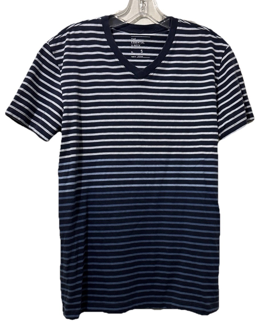 GAP The Essential V-Neck T-shirt Size Small Blue Ombré Stripe Coastal Nautical gallery