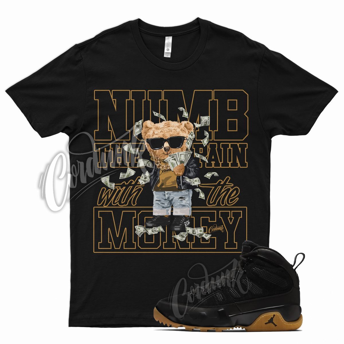 Black NUMB T Shirt for Air J1 9 Boot NRG Light Gum Tan Natural Brown Nine