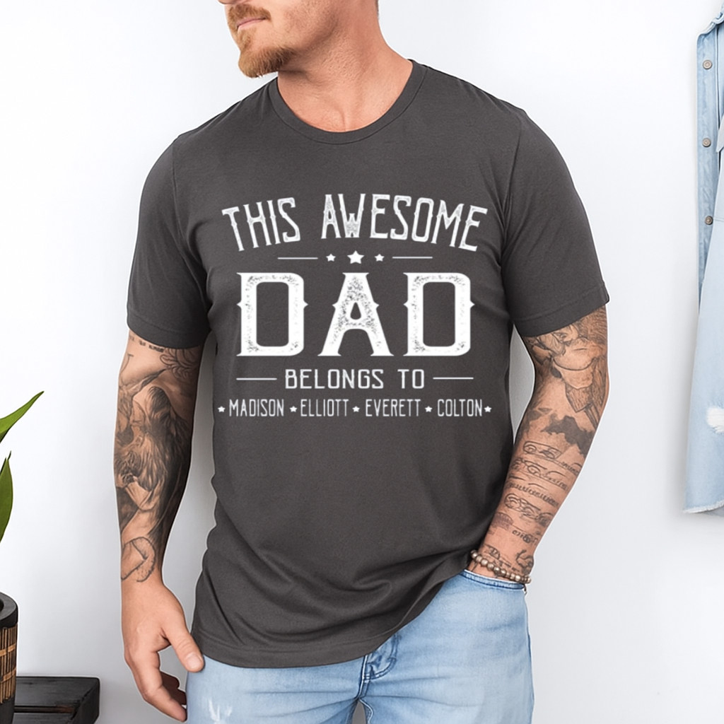 Personalized This Awesome Dad Belongs To Shirt, Custom Kids Names Father's Day gallery