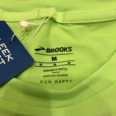 Brooks Luxe T-Shirt Mens Medium Stretch Short Sleeve Neon Limeade Running UPF