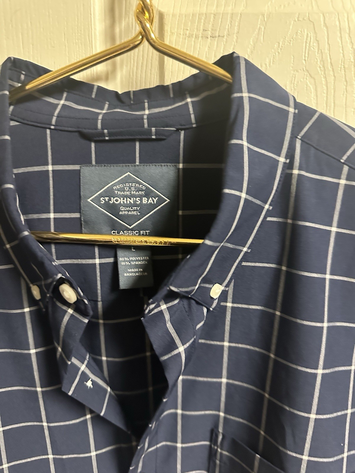 St. John's Bay Button Up Shirt CLASSIC Easy Care Blue Plaid Quick Dry Large 46w gallery