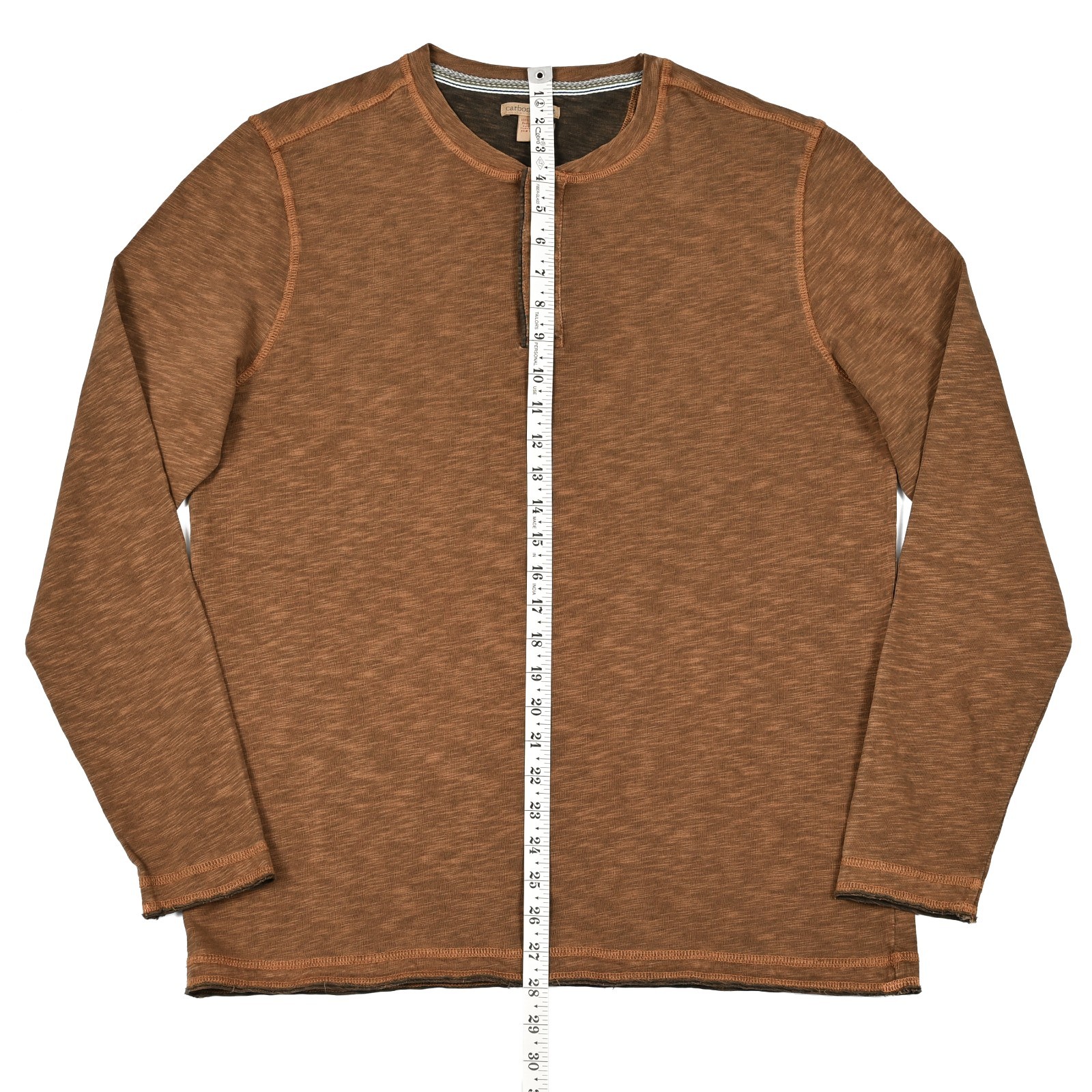 Carbon 2 Cobalt Men's M Heather Brown Cotton Long Sleeve Henley Shirt Casual gallery