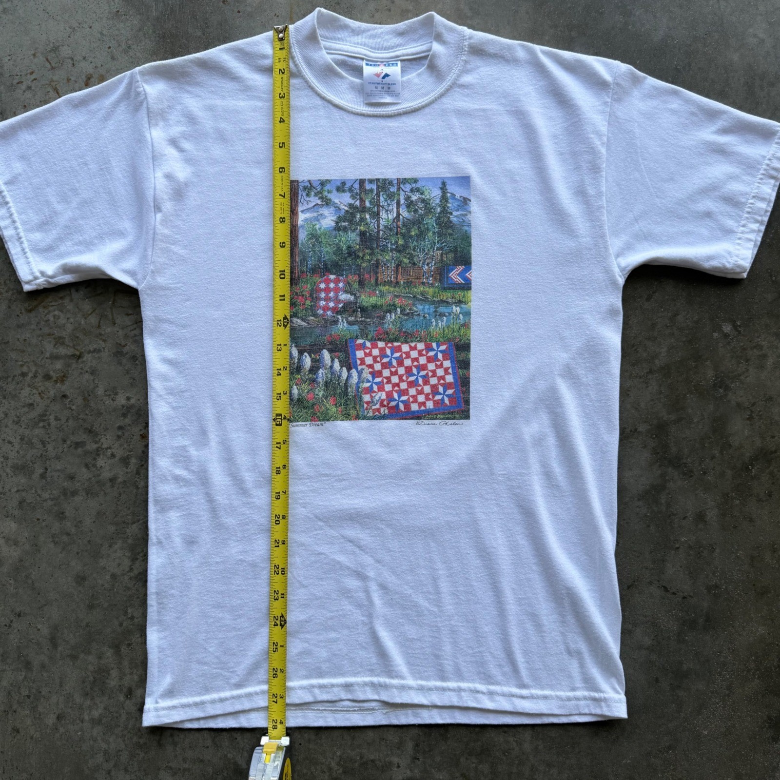 Vintage Jerzees Summer Dream Quilt Art Nature Tee White Diane Phalon Mens Medium gallery