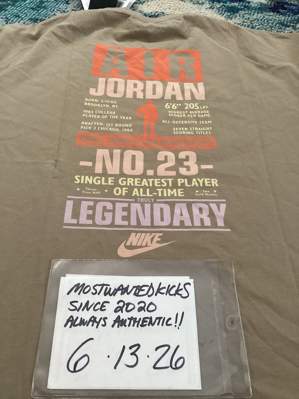NWT Nike Air Jordan Flight Oversized T-Shirt Khaki & Iced Carmine Men’s Sz L gallery
