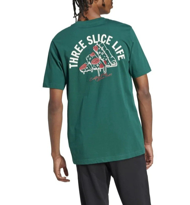 Adidas Green Lounge Pizza Graphic Three Slice Life T-Shirt JJ4017 size Medium