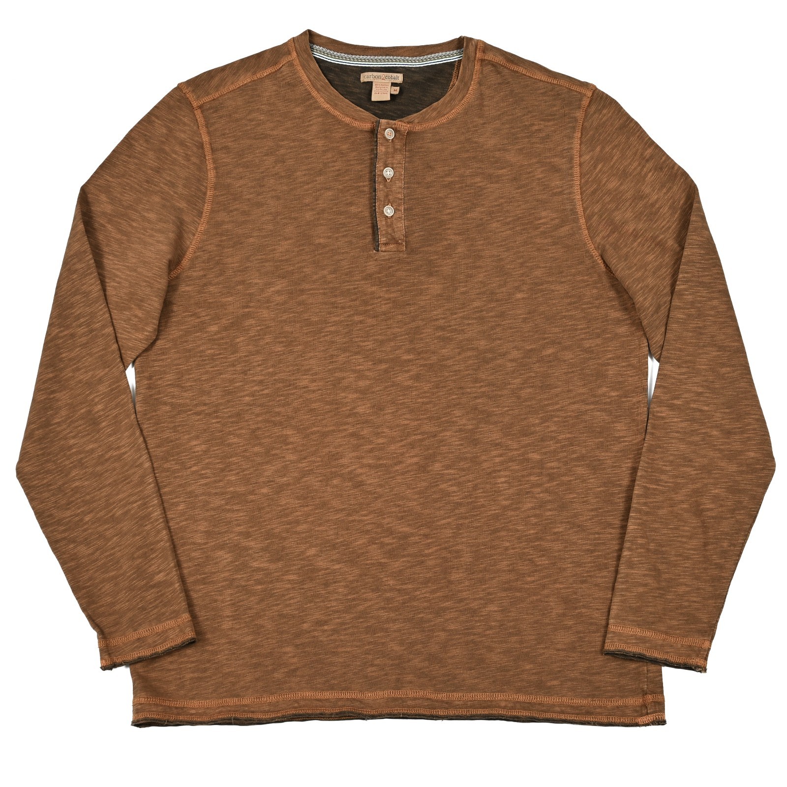 Carbon 2 Cobalt Men's M Heather Brown Cotton Long Sleeve Henley Shirt Casual gallery