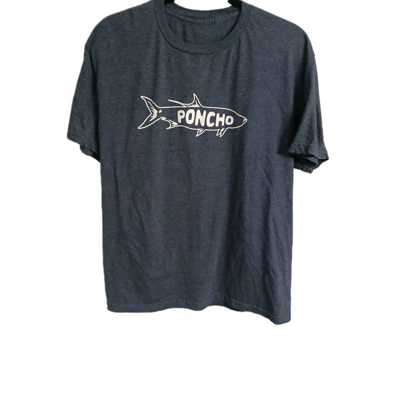 Poncho Outdoors Fishing T-Shirt Mens Med Blue Short Sleeve Cotton Blend Crewneck