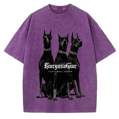 100% Cotton Oversized T-Shirt, Three Dobermans Vintage Streetwear Unisex Tee
