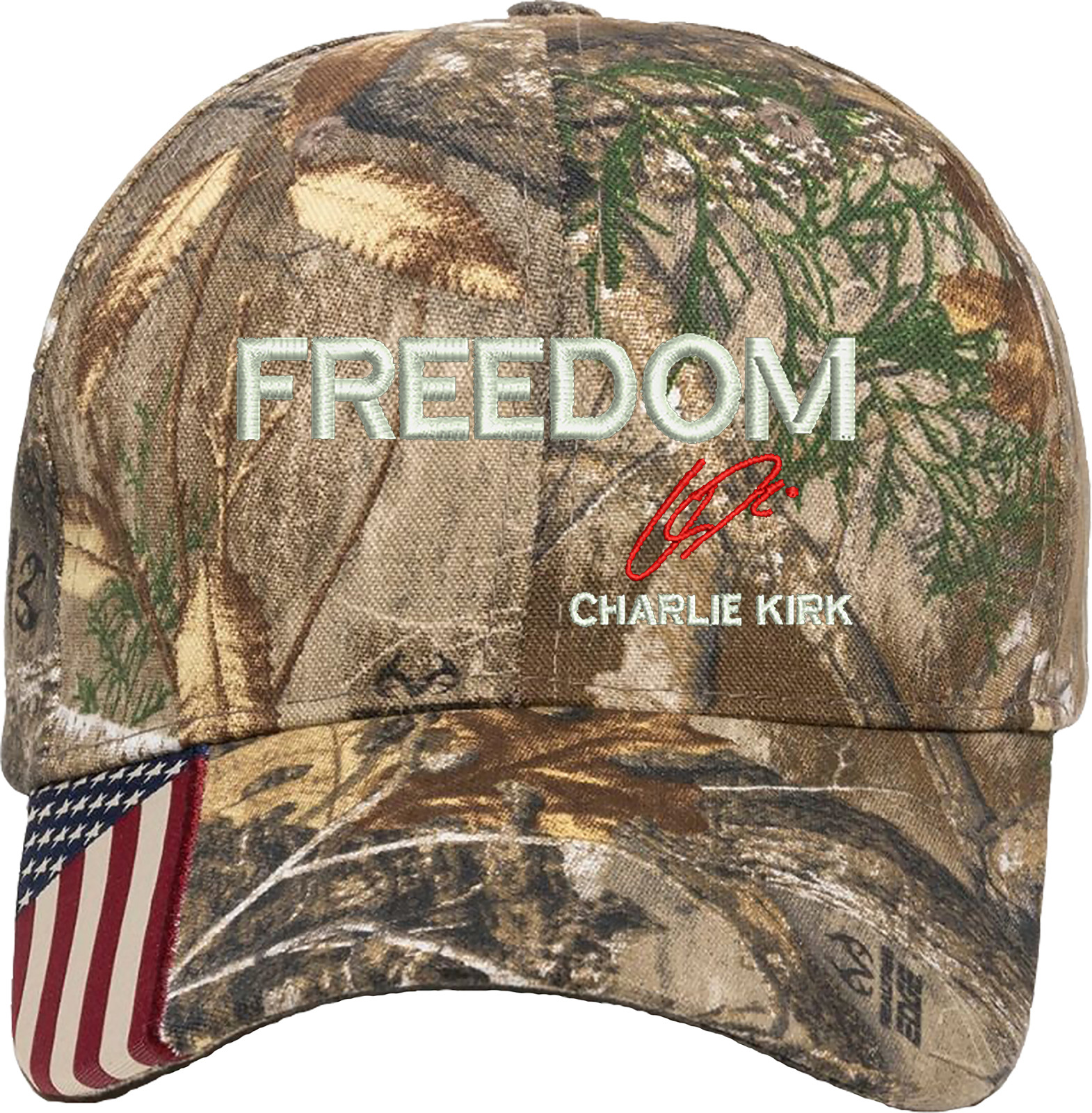 Freedom Charlie Kirk Signature Embroidered OFM Hat with US Flag on bill gallery