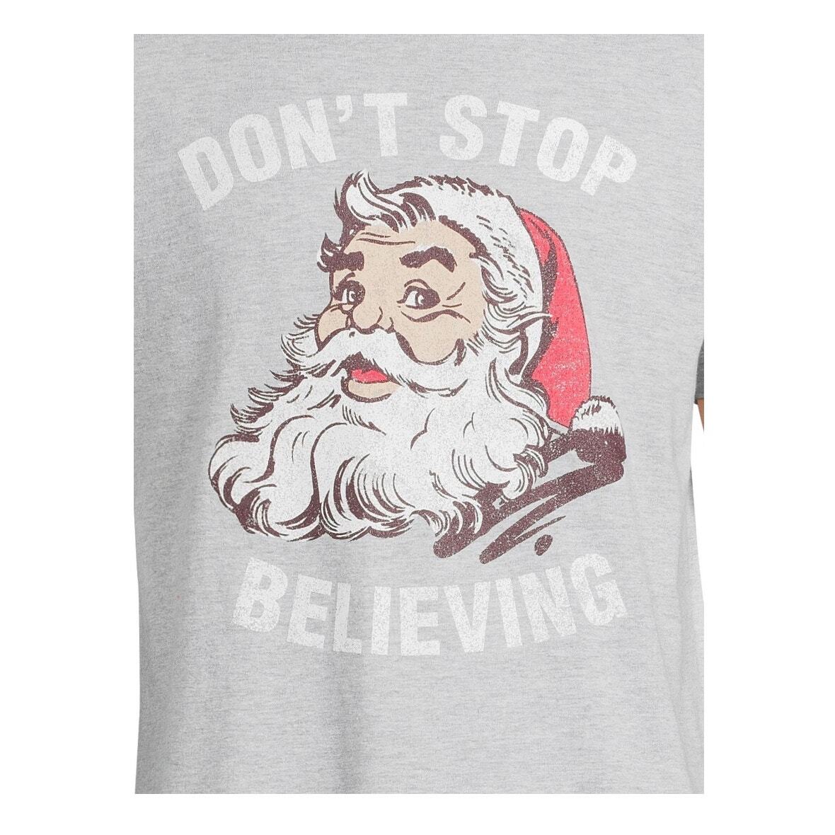 Holiday Time Men's Santa Don’t Stop believing Graphic Tee Light Grey classic top gallery
