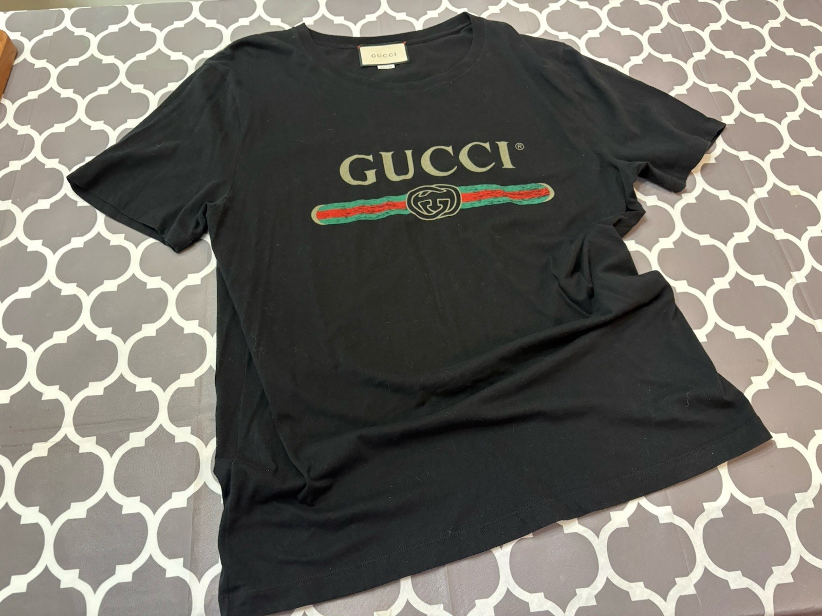 GUCCI Classic Logo black Cotton T Shirt Unisex Size Large gallery