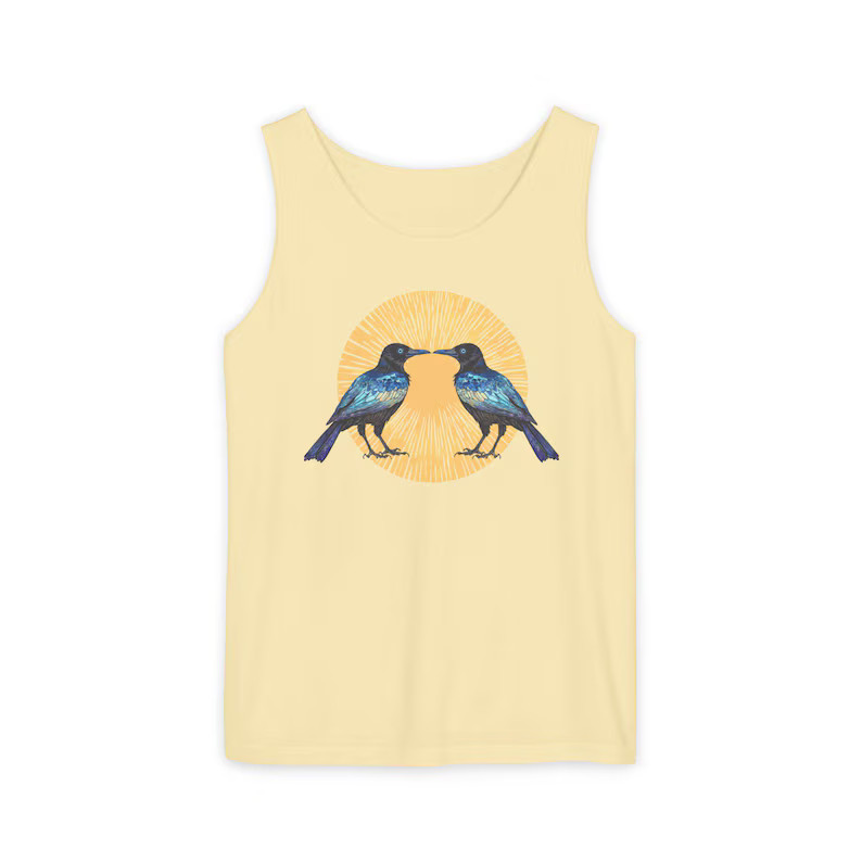 Gorgeous Grackles Block Print Tank Top Bird Lover Wildlife Art gallery
