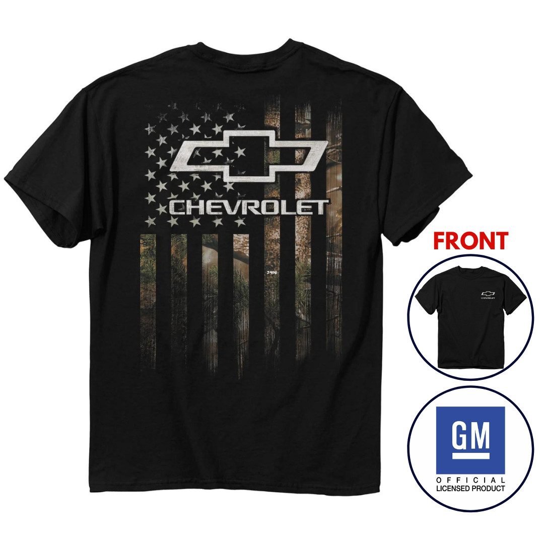 Chevrolet Bowtie Logo Camouflage USA Flag Cotton T-Shirt Black Official Licensed gallery