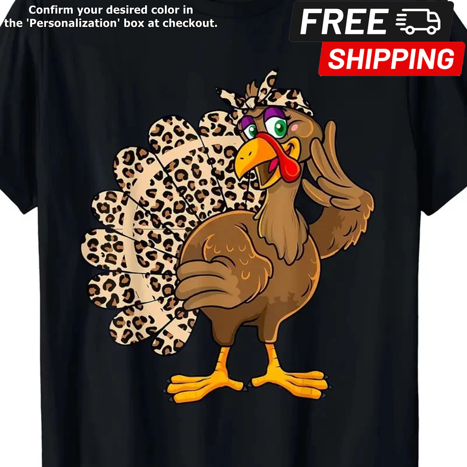 Thanksgiving Turkey Men Leopard Print Autumn Fall T-Shirt – 220g