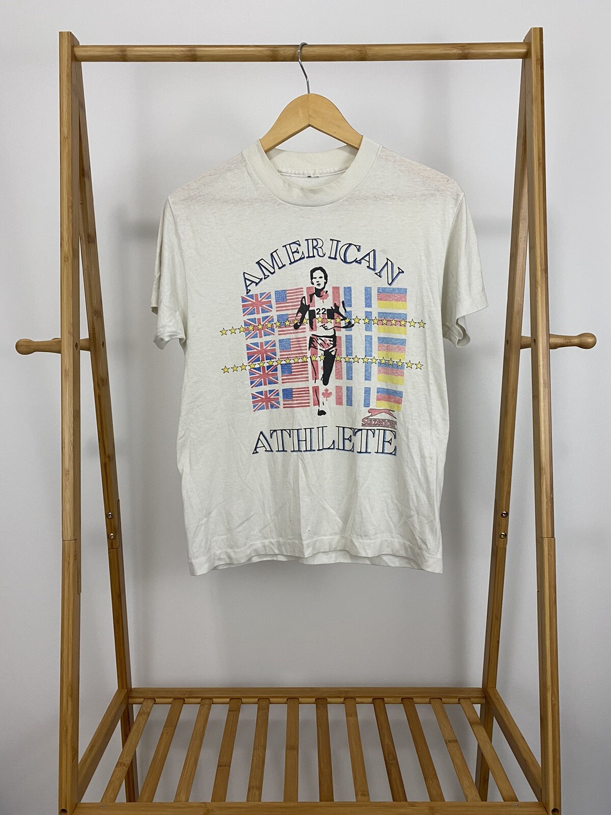 VTG 80s Slazenger American Athlete Runner Marathon Burn Out Paper Thin T-Shirt M gallery