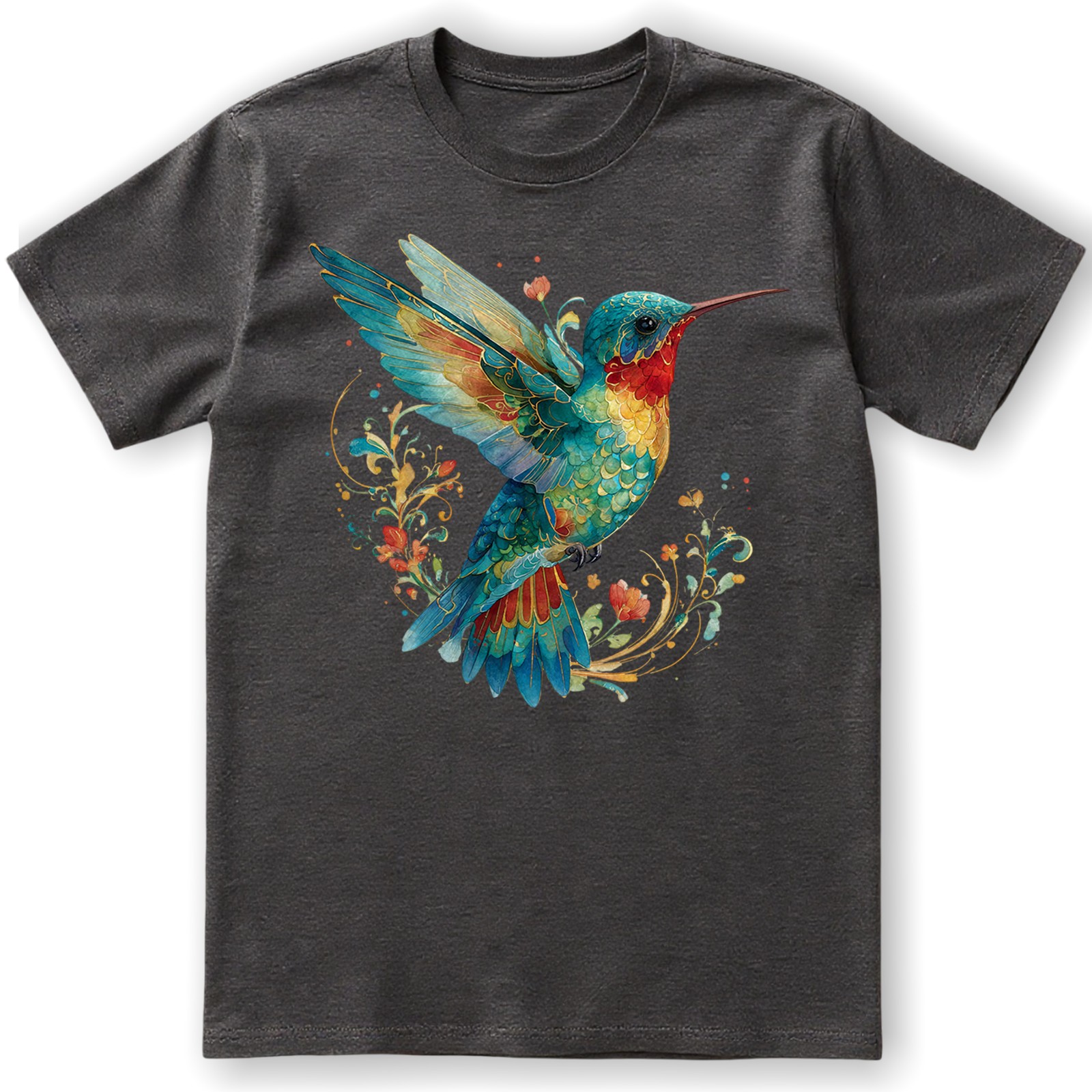 Hummingbird Floral Art Nature Retro Gift Men Women T-Shirt Tee gallery