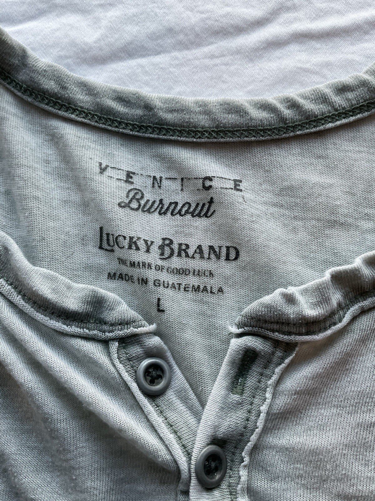 Lucky Brand Venice Burnout Gray Solid Cotton Knit Henley T-Shirt Men L Regular gallery