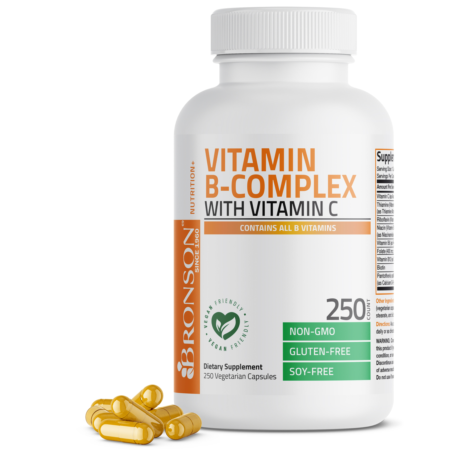 Vitamin B Complex w/ Vitamin C Immune, Energy & Nervous System Support, 250 Caps