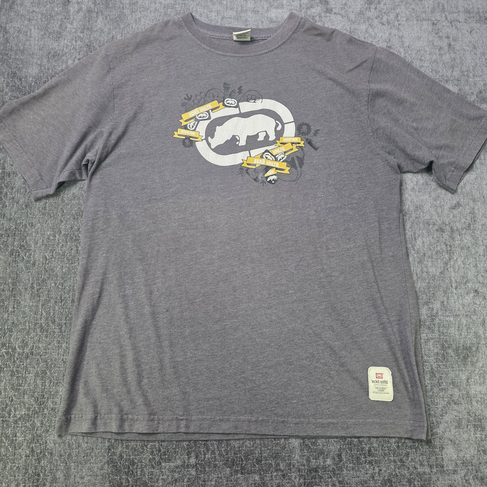 Vtg Y2K Exko Unlimited T Shirt Mens XL Gray Big Classic Logo Polycotton Hip Hop