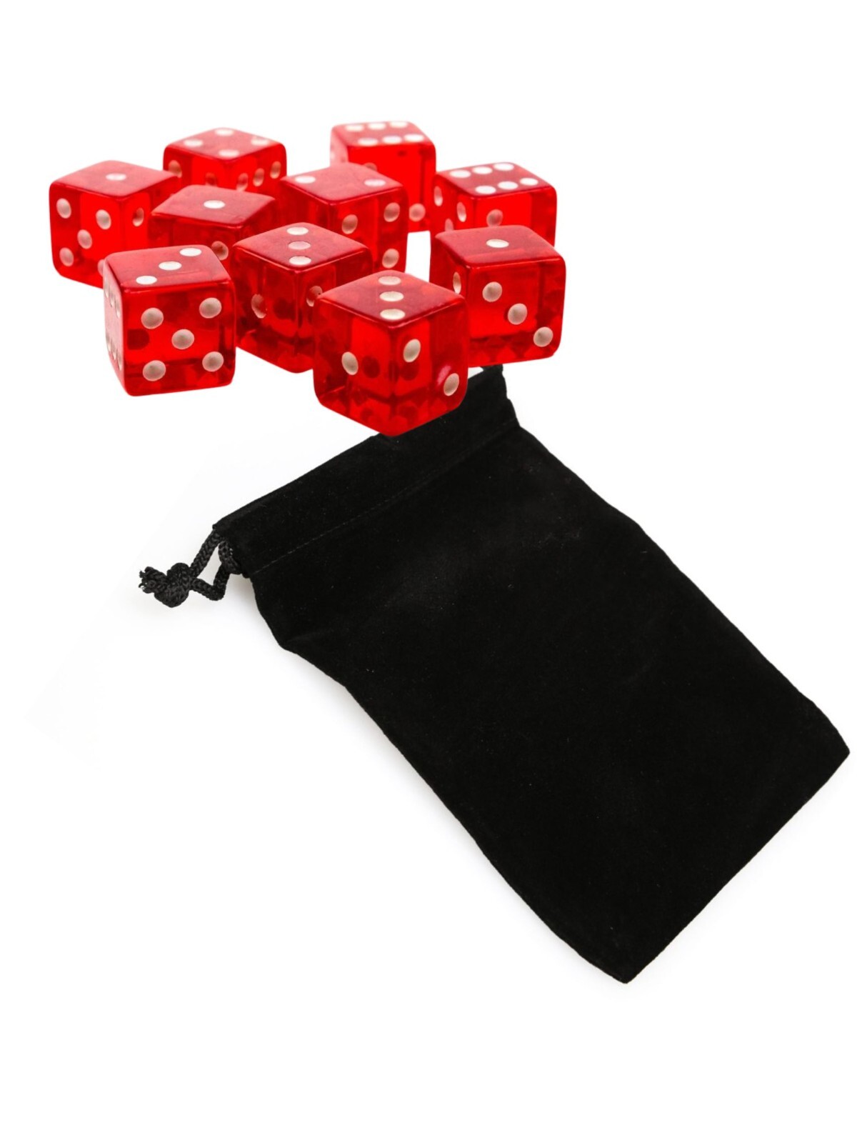 Set of 10 Six Sided Square Translucent 16mm D6 Dice – RED with White Die