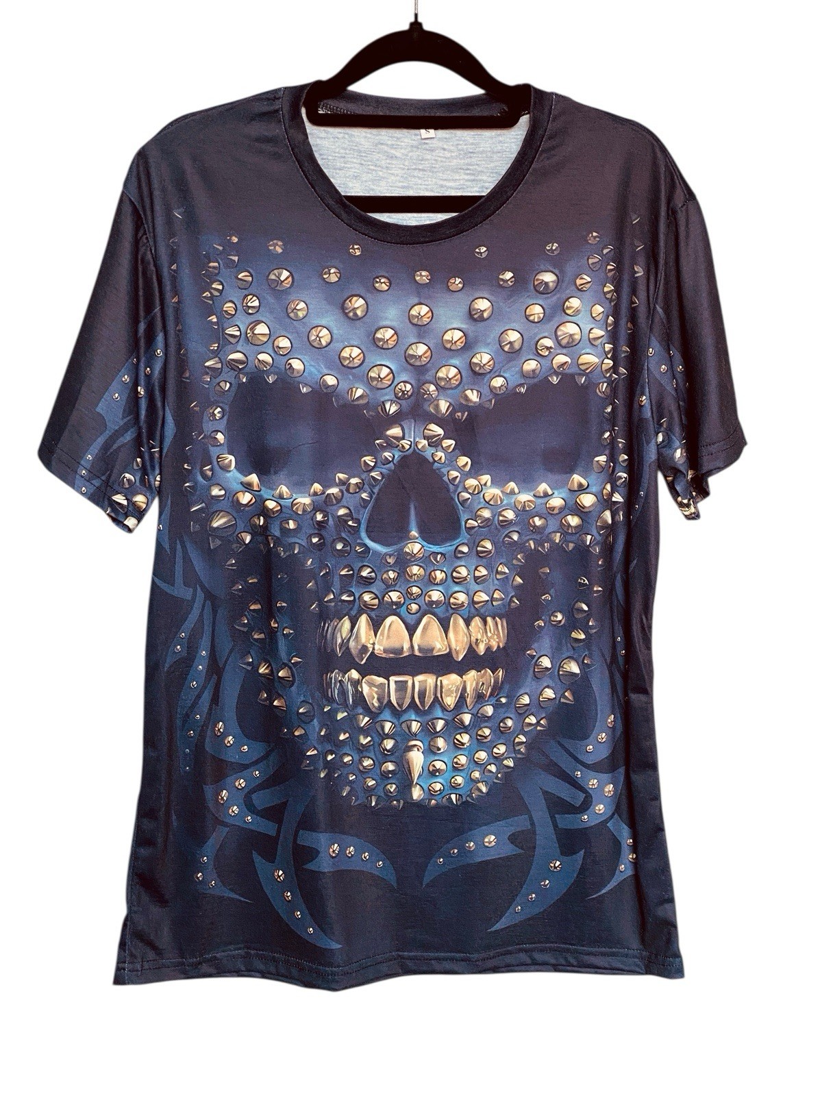 Halloween Men’s “3D” Skull w/ Gold Bullets T Shirt, Size XL
