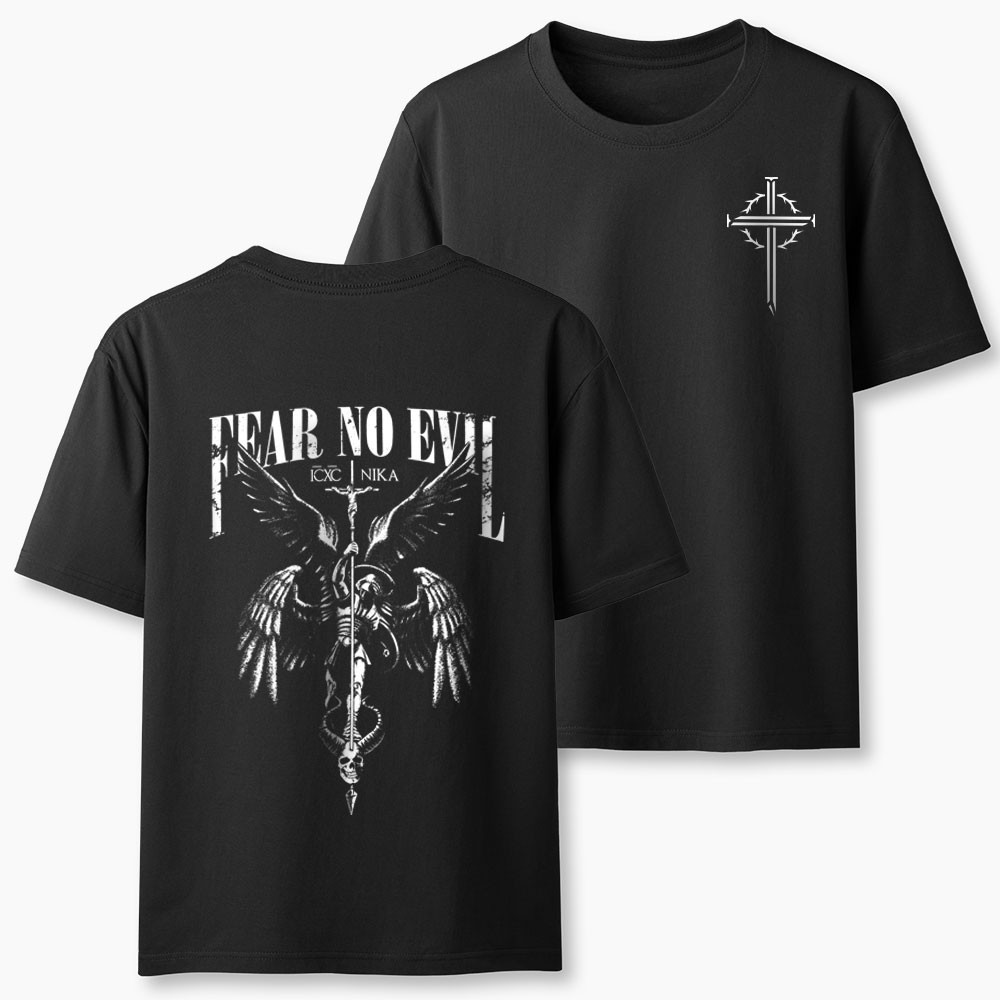 Fear No Evil T-Shirt Christian Cross Archangel Michael Graphic Tee Religious Men