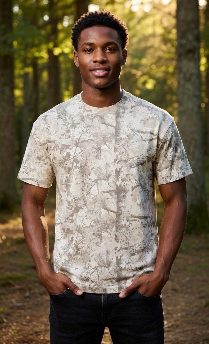 JaqWin Heavyweight Drop Shoulder White & Grey Camo T-Shirt Men’s Size Large