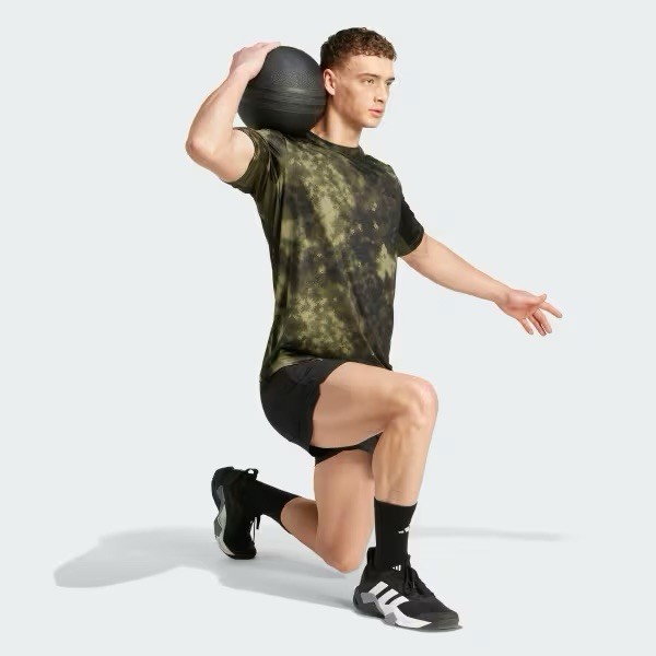 NEW Mens $35 ADIDAS Train Essentials All Over Print Tee JV7234 Olive Strata XXL gallery