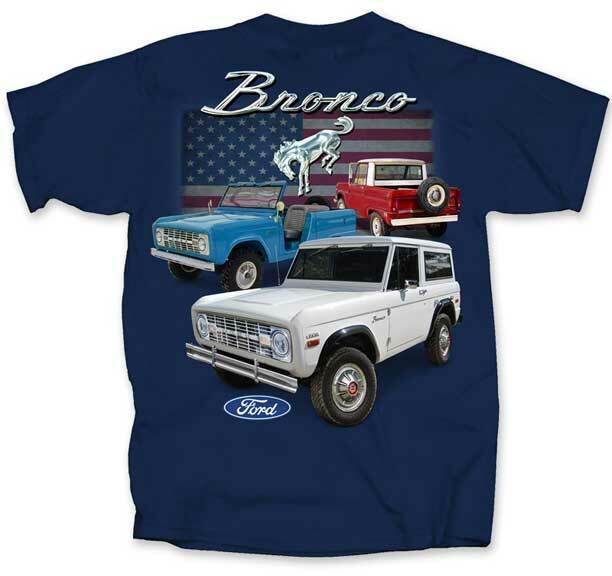 Ford Motor Company 3 Broncos American Flag Cars Automobiles T Shirt FM3BF-U gallery