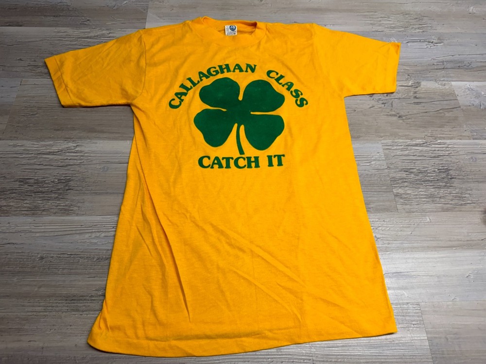 Vintage 80s Callaghan Class Catch It Shamrock T-Shirt USA Artex Yellow Green M