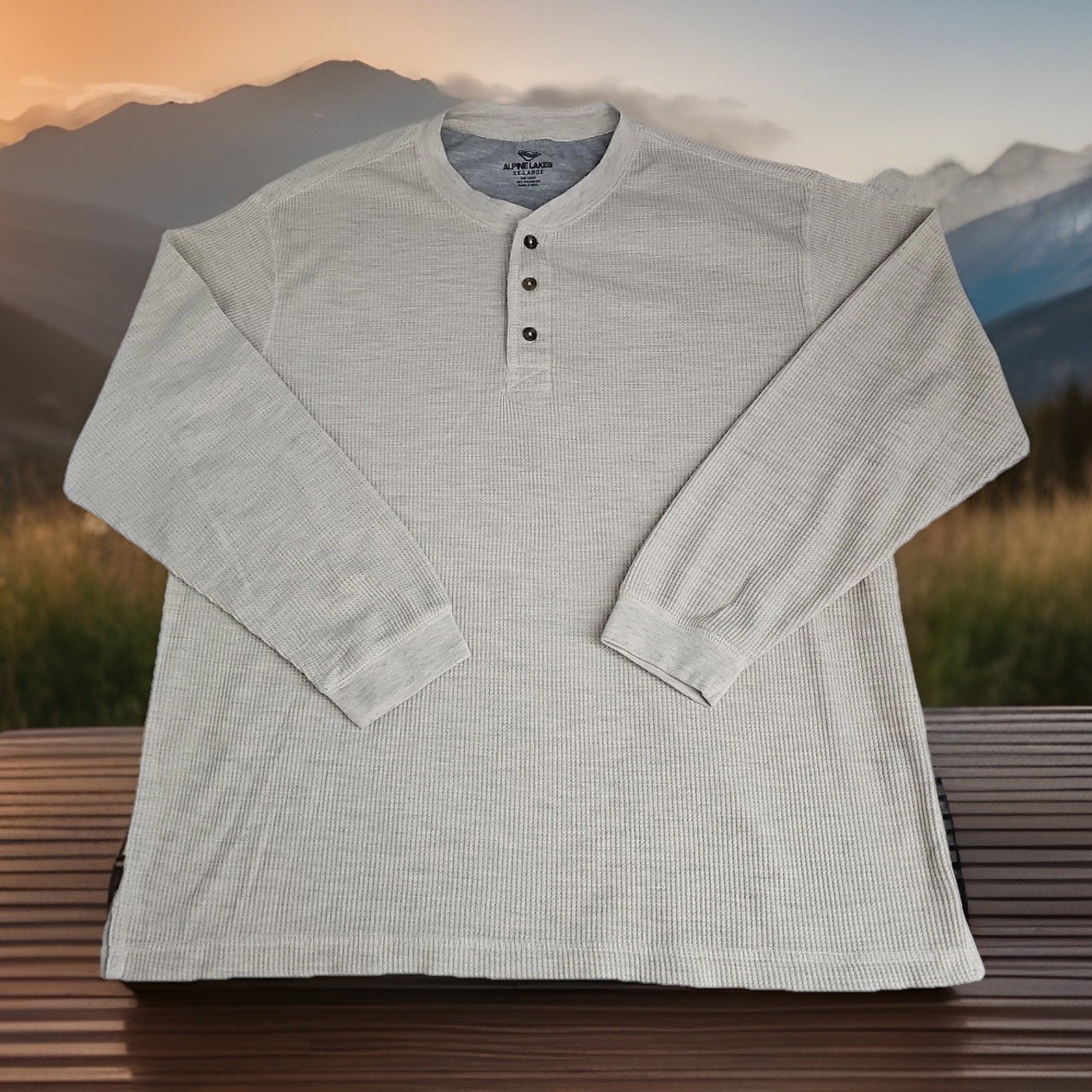 Alpine Lakes Beige Thermal Hunting Work Mens XXL Shirt Knit Henley Long Sleeve