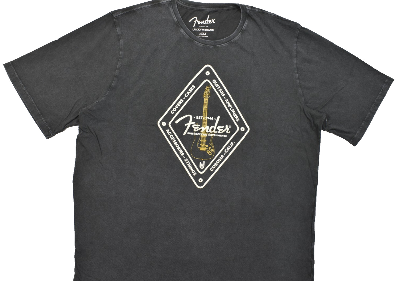 Lucky Brand Men's Fender Diamond Tee Short Sleeve Black Crew Neck Size 3XLT NEW gallery