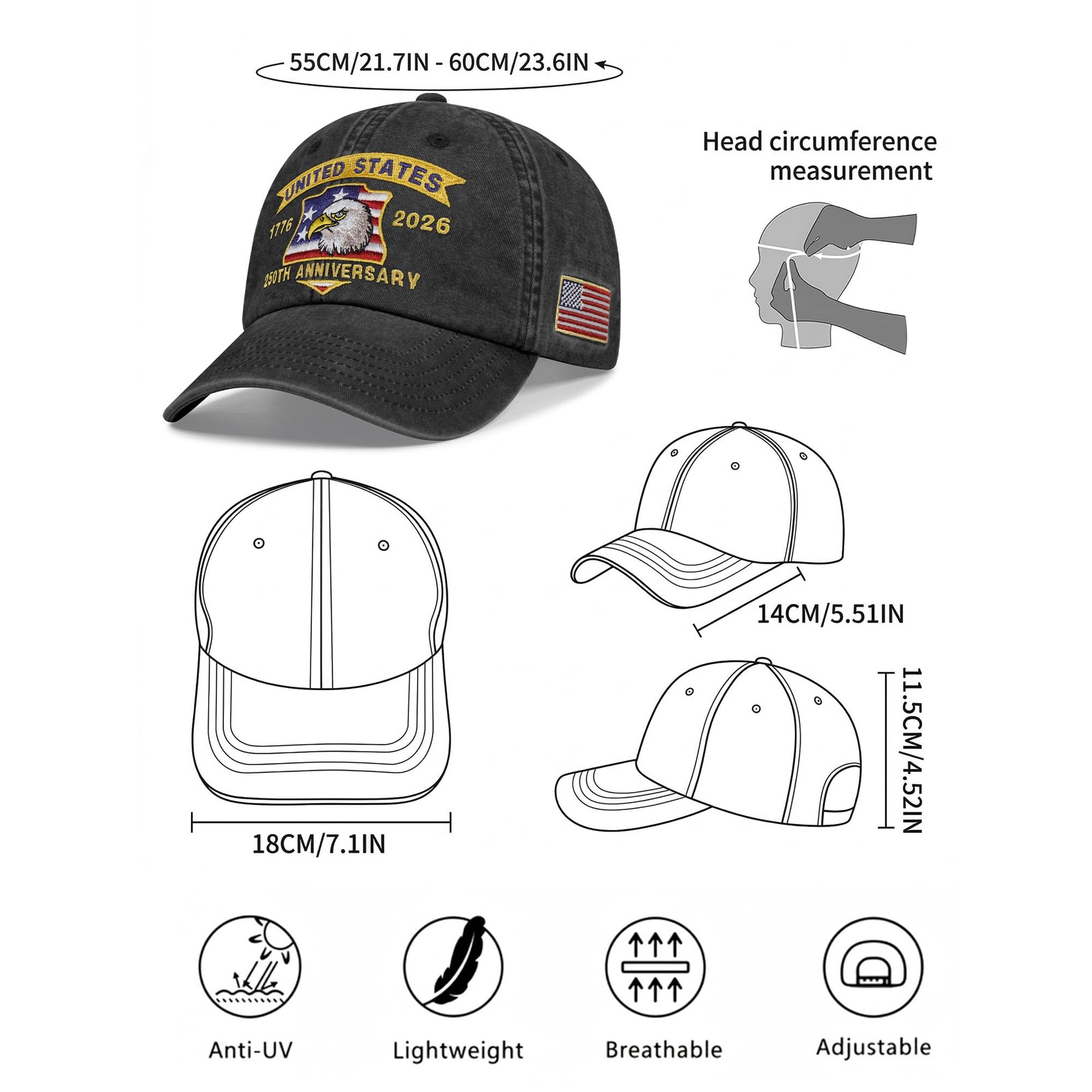 250 Anniversary USA Hat,United States of America 250th Anniversary Cap,US Pat... gallery