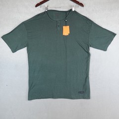 NWT YOUNGLA Henley Shirt Mens Medium Green Stretch Modal Blend Short Sleeve