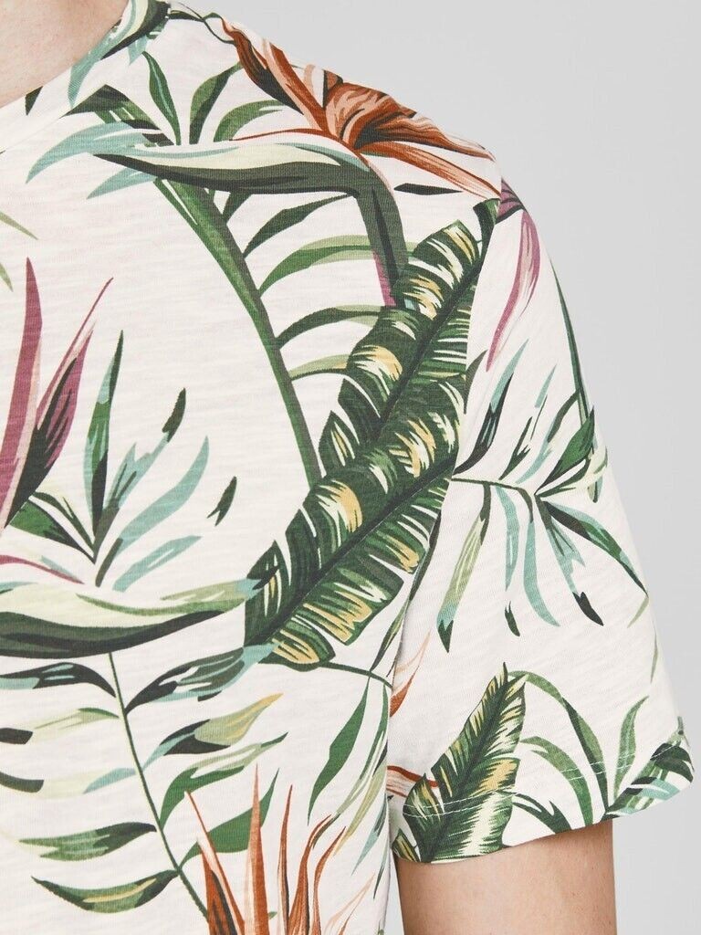 Jack & Jones Men's Coastal Tropical-Print T-Shirt in Cloud Dancer-2XL gallery