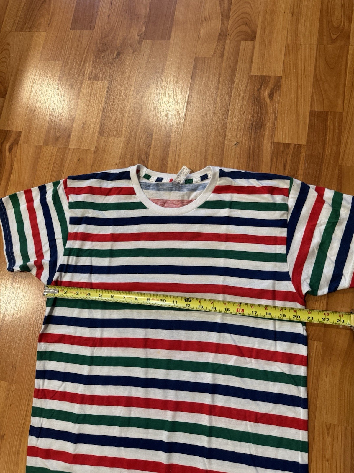 American Apparel Multi Striped Ringer Tee 50 50 Large Made In USA Red Green Blue gallery